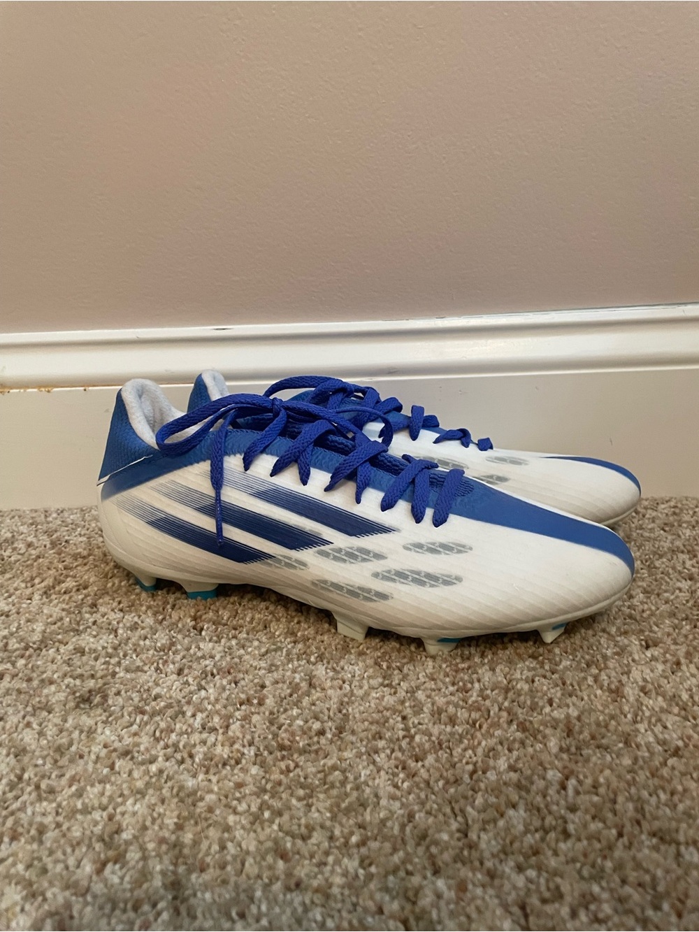 adidas White and Blue Women's Soccer Cleats - Low Profile Athletic Studs